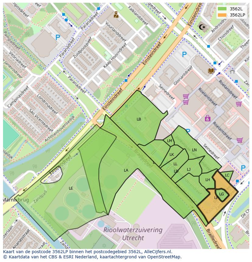 Afbeelding van het postcodegebied 3562 LP op de kaart.