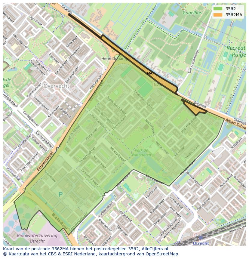 Afbeelding van het postcodegebied 3562 MA op de kaart.