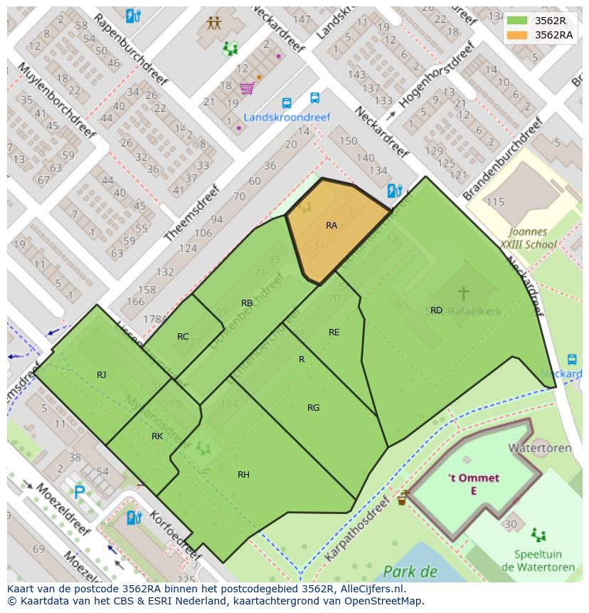 Afbeelding van het postcodegebied 3562 RA op de kaart.