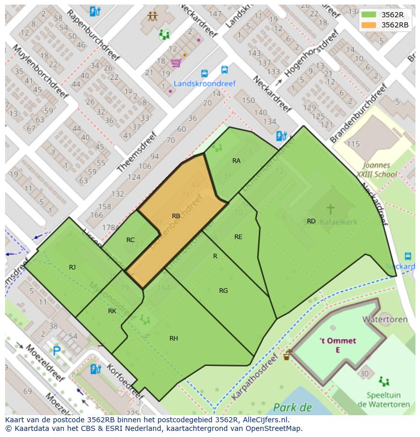 Afbeelding van het postcodegebied 3562 RB op de kaart.