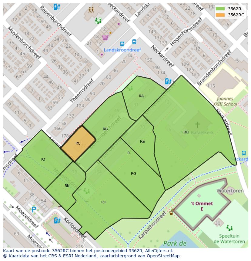 Afbeelding van het postcodegebied 3562 RC op de kaart.