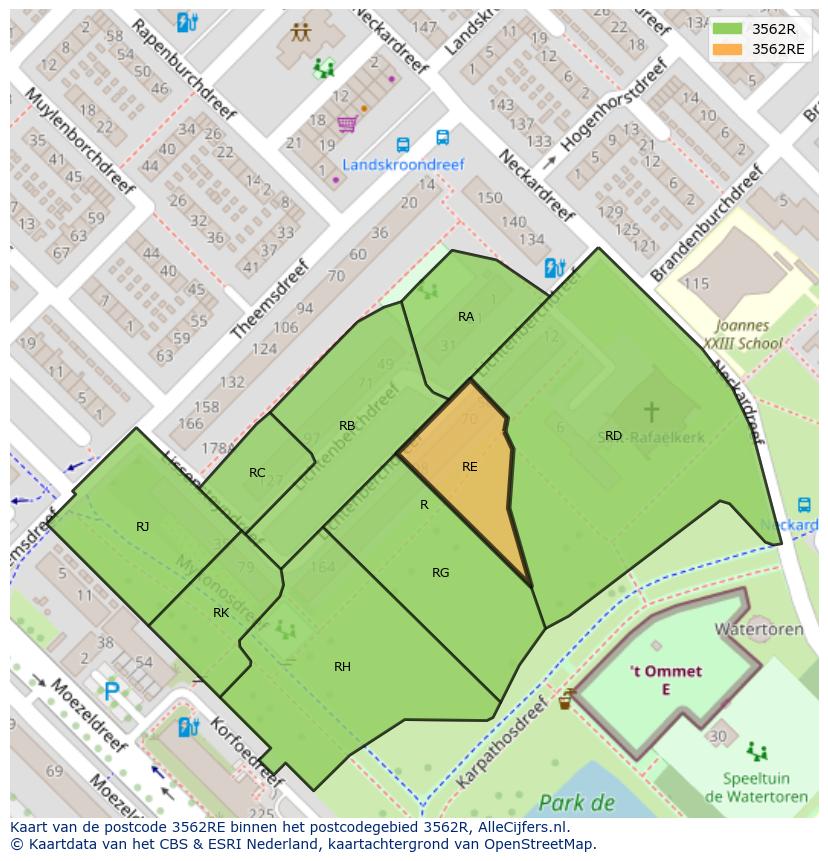 Afbeelding van het postcodegebied 3562 RE op de kaart.