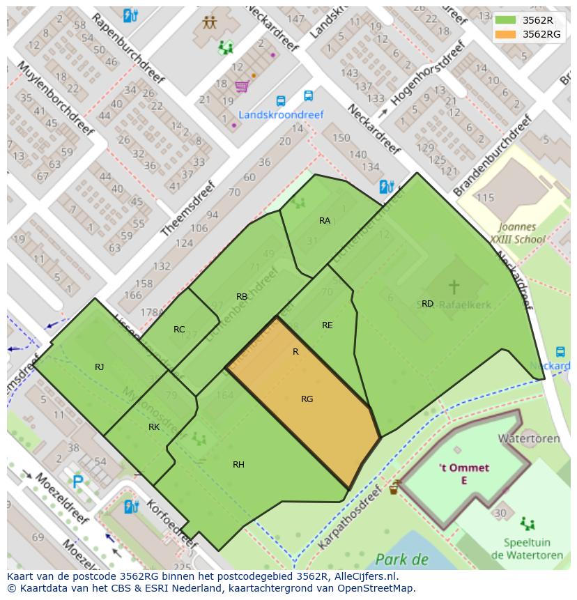 Afbeelding van het postcodegebied 3562 RG op de kaart.