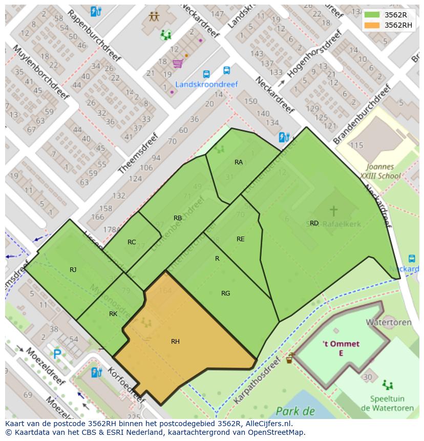 Afbeelding van het postcodegebied 3562 RH op de kaart.