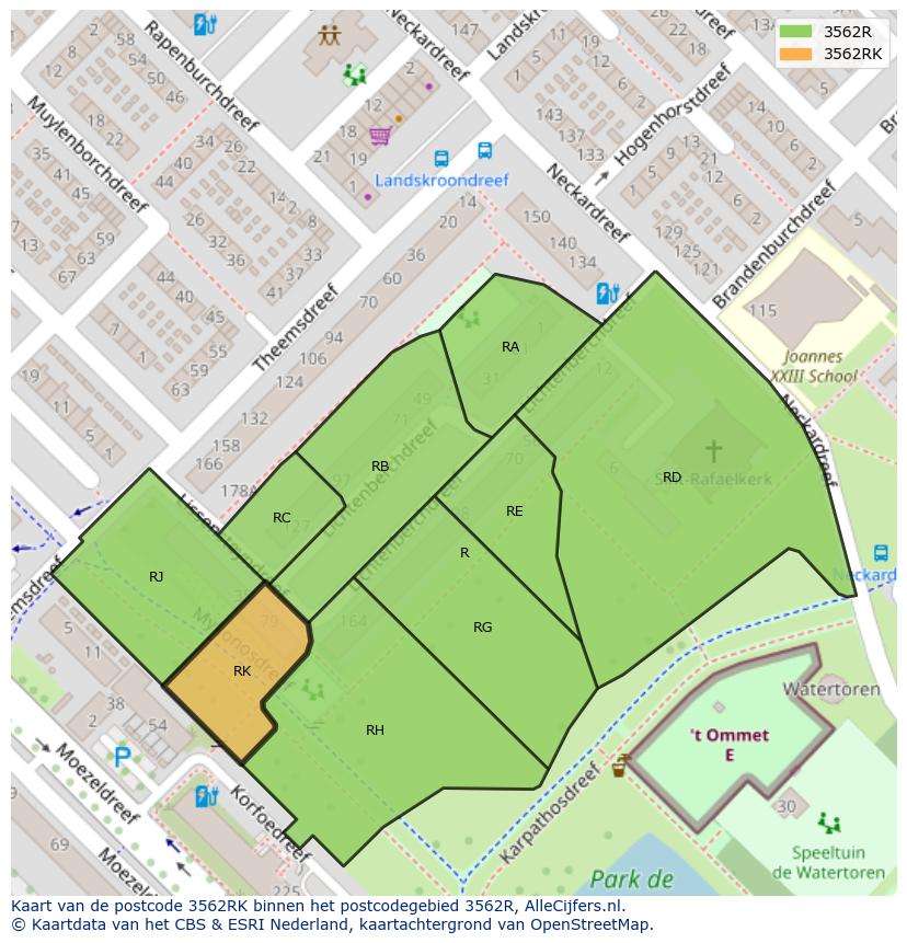 Afbeelding van het postcodegebied 3562 RK op de kaart.