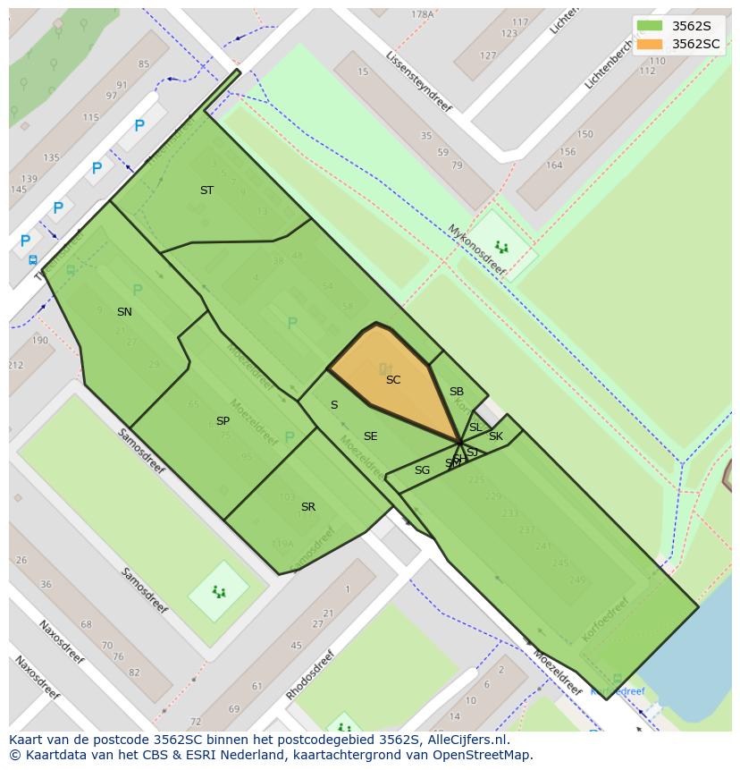 Afbeelding van het postcodegebied 3562 SC op de kaart.