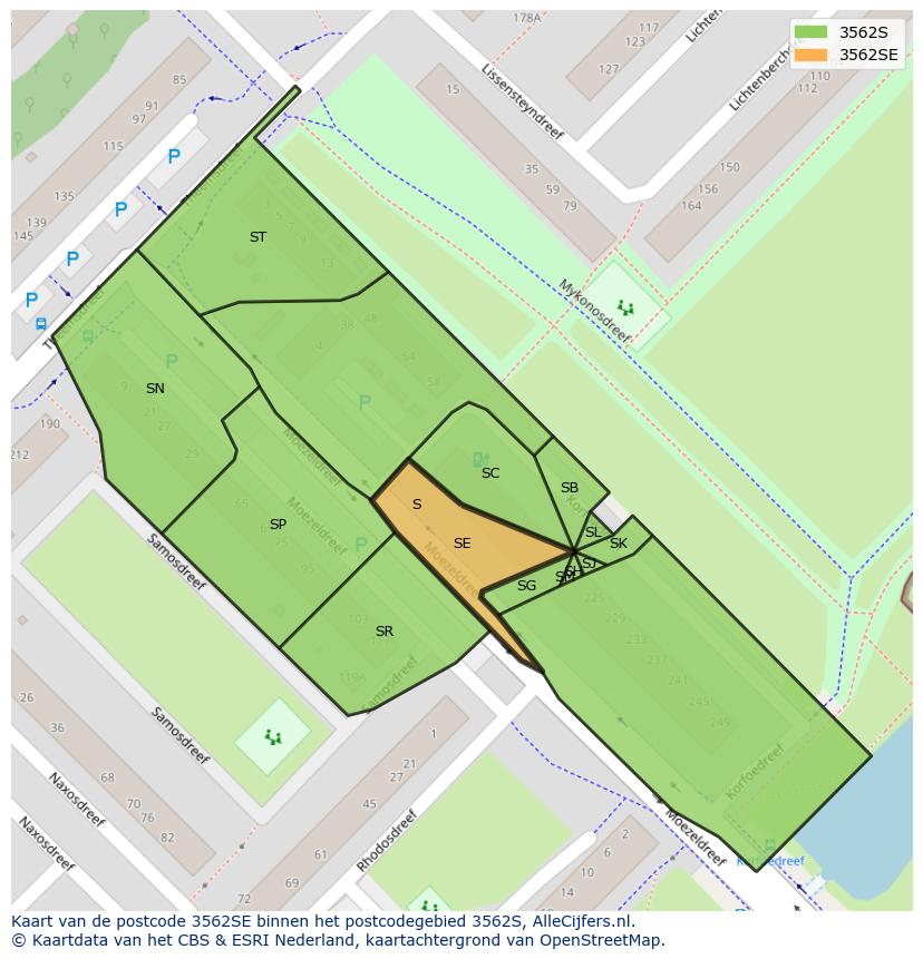 Afbeelding van het postcodegebied 3562 SE op de kaart.