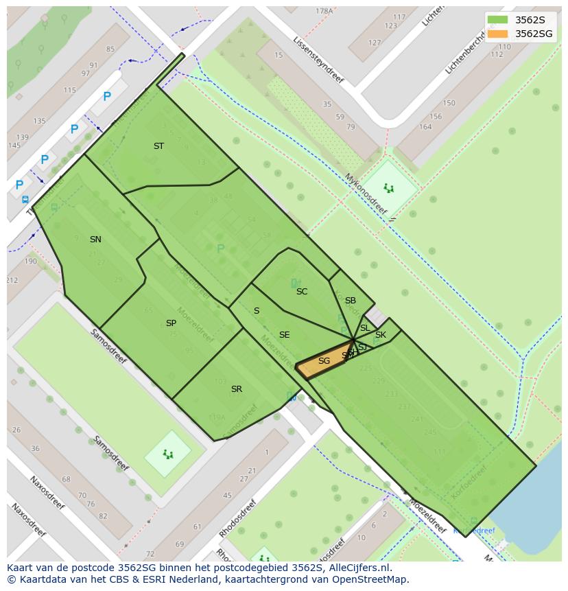Afbeelding van het postcodegebied 3562 SG op de kaart.