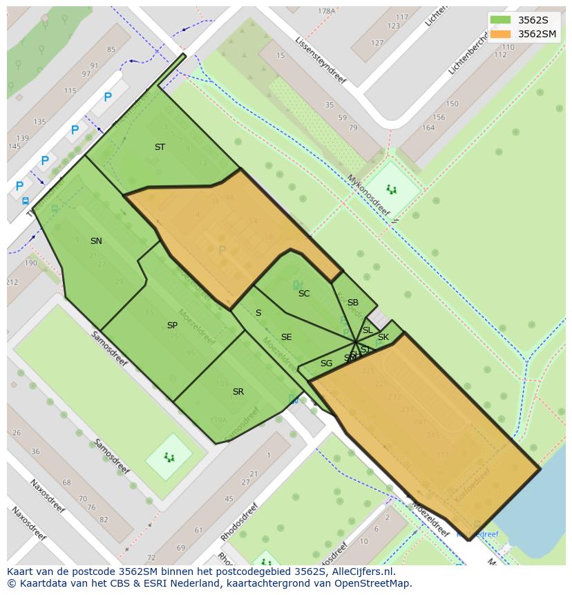 Afbeelding van het postcodegebied 3562 SM op de kaart.