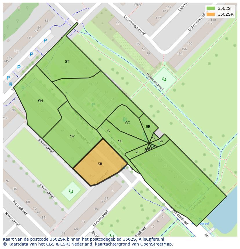 Afbeelding van het postcodegebied 3562 SR op de kaart.
