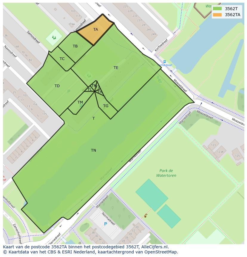 Afbeelding van het postcodegebied 3562 TA op de kaart.