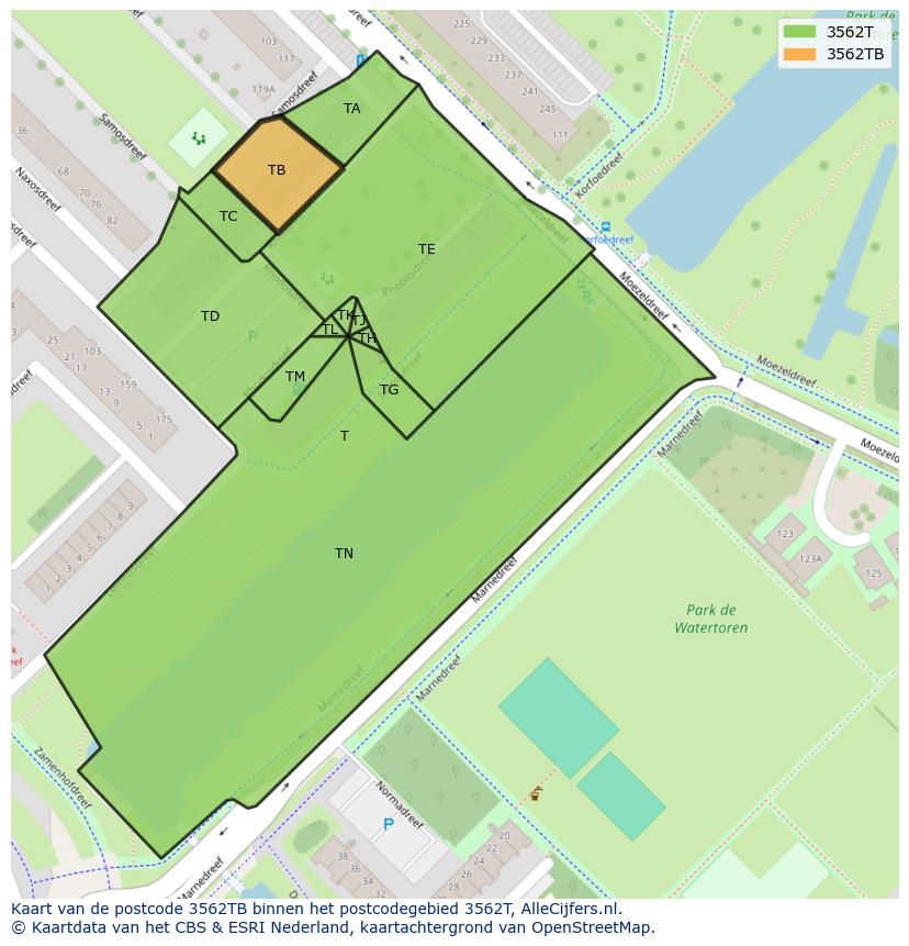 Afbeelding van het postcodegebied 3562 TB op de kaart.