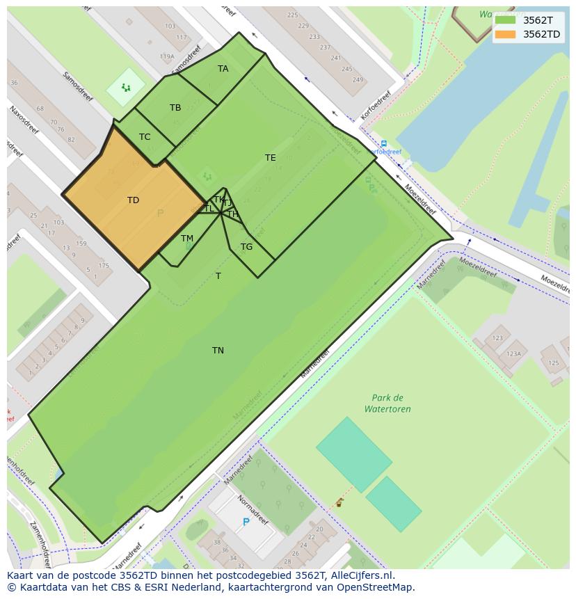 Afbeelding van het postcodegebied 3562 TD op de kaart.