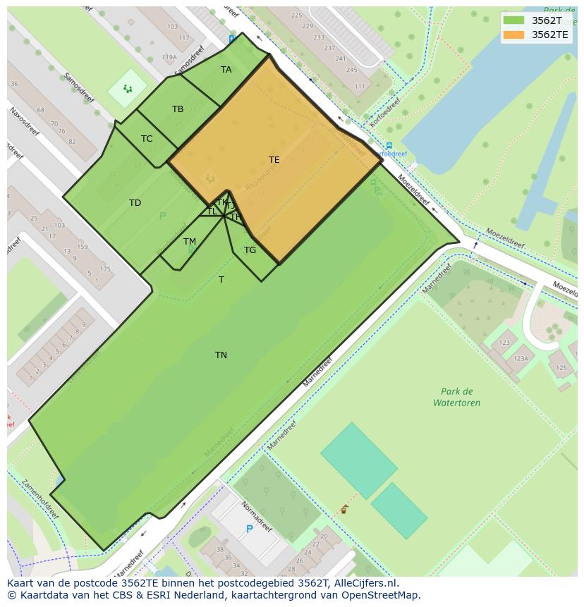 Afbeelding van het postcodegebied 3562 TE op de kaart.