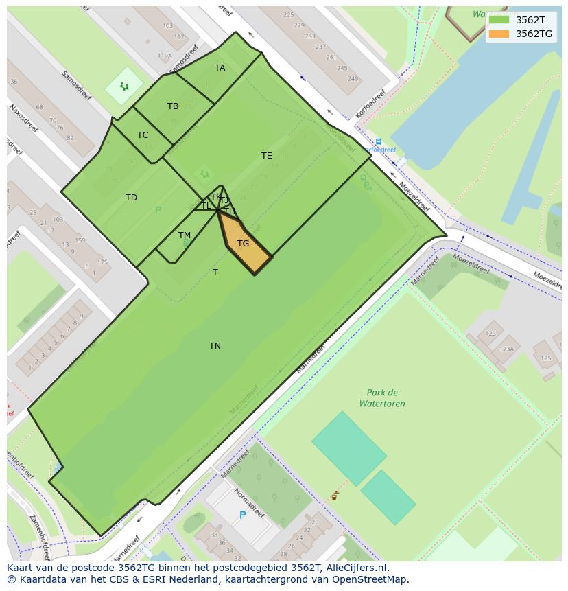 Afbeelding van het postcodegebied 3562 TG op de kaart.