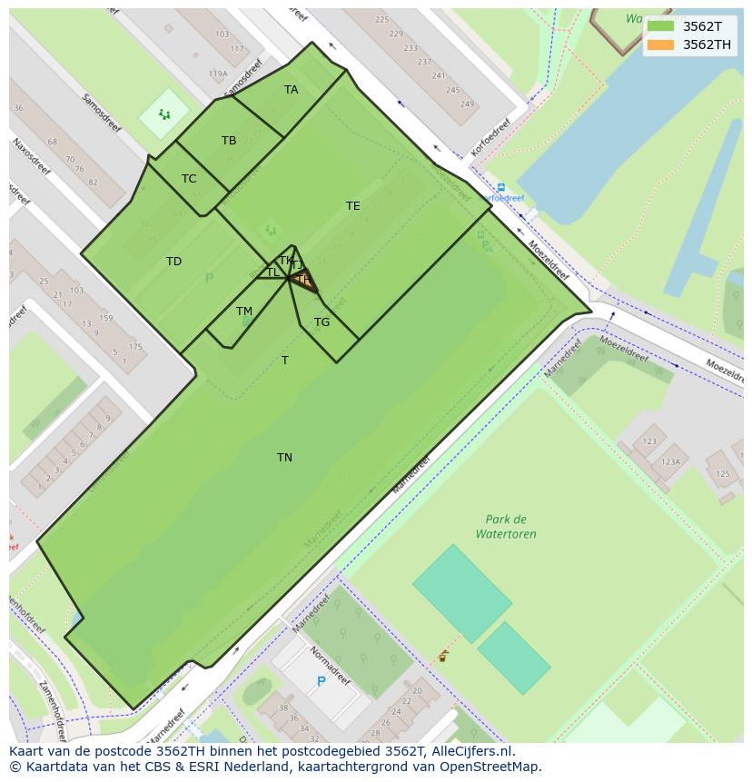 Afbeelding van het postcodegebied 3562 TH op de kaart.