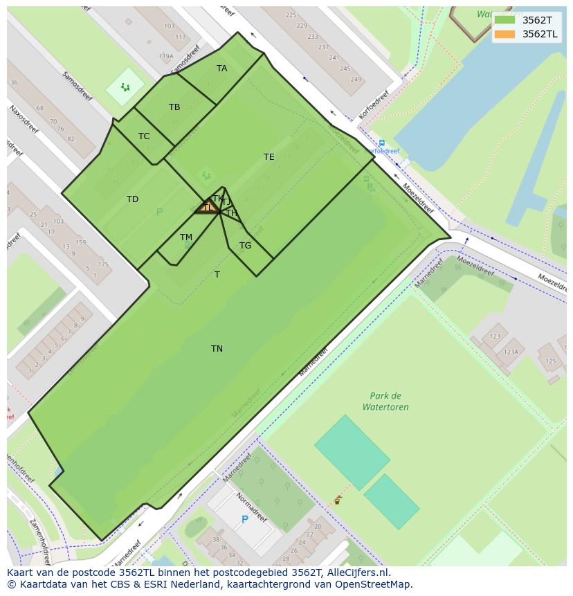 Afbeelding van het postcodegebied 3562 TL op de kaart.