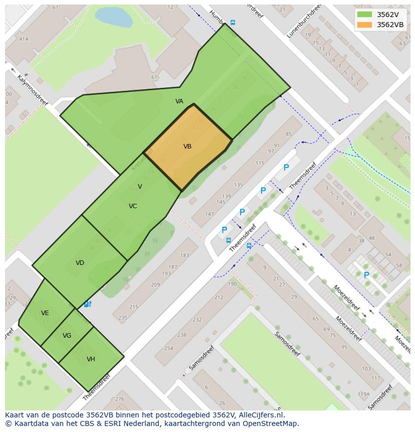 Afbeelding van het postcodegebied 3562 VB op de kaart.