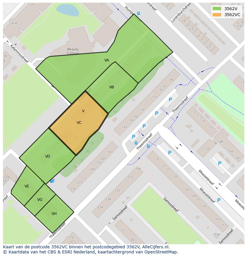 Afbeelding van het postcodegebied 3562 VC op de kaart.