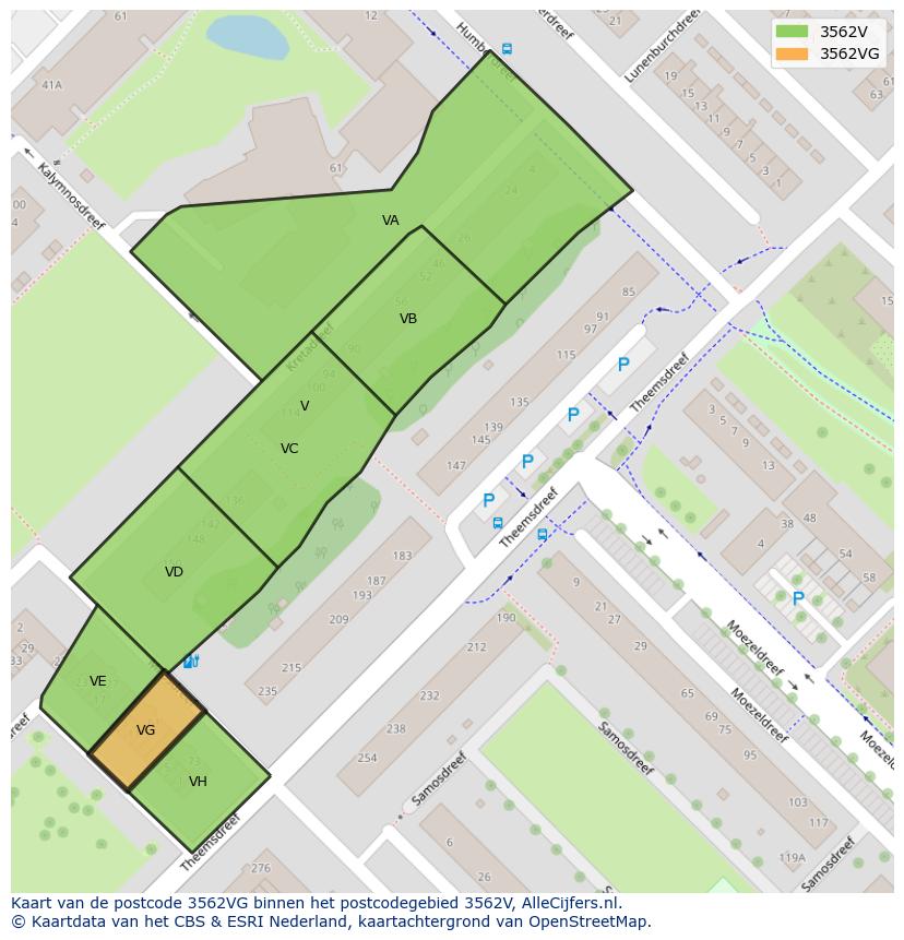 Afbeelding van het postcodegebied 3562 VG op de kaart.