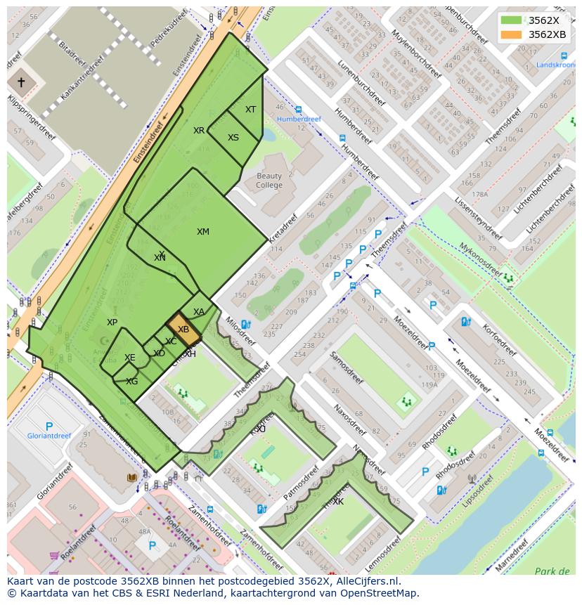 Afbeelding van het postcodegebied 3562 XB op de kaart.