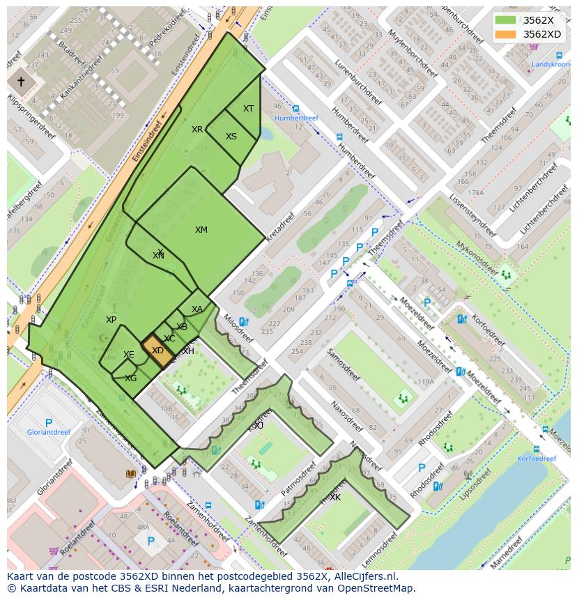 Afbeelding van het postcodegebied 3562 XD op de kaart.