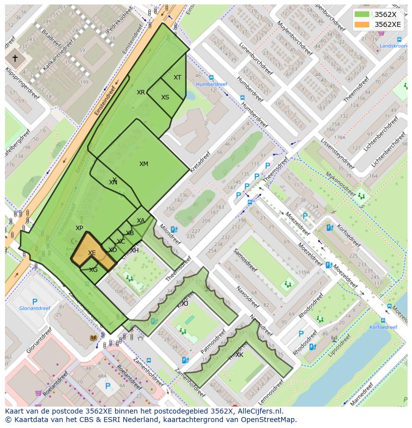 Afbeelding van het postcodegebied 3562 XE op de kaart.