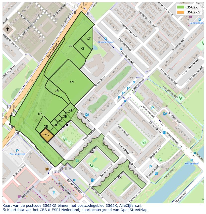 Afbeelding van het postcodegebied 3562 XG op de kaart.