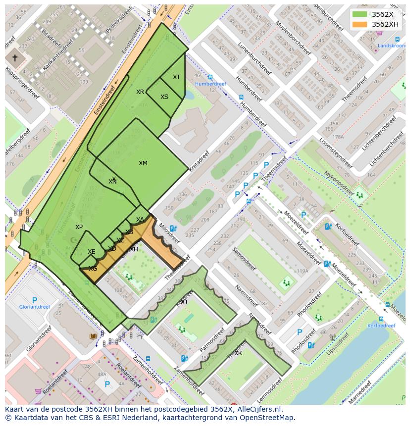 Afbeelding van het postcodegebied 3562 XH op de kaart.