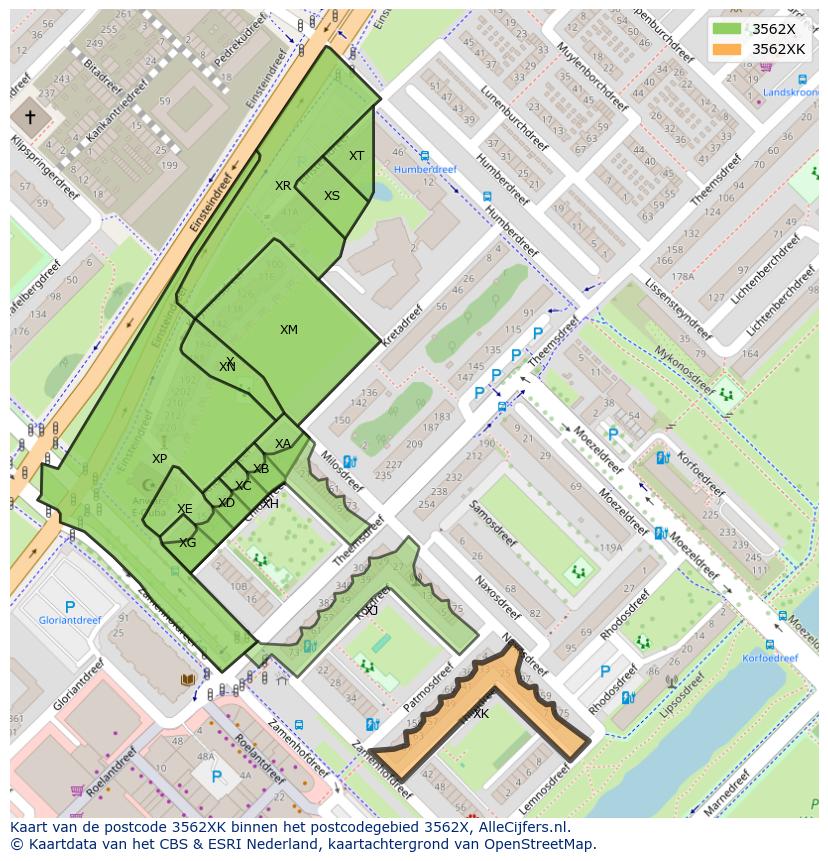Afbeelding van het postcodegebied 3562 XK op de kaart.