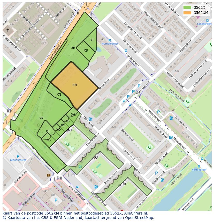 Afbeelding van het postcodegebied 3562 XM op de kaart.