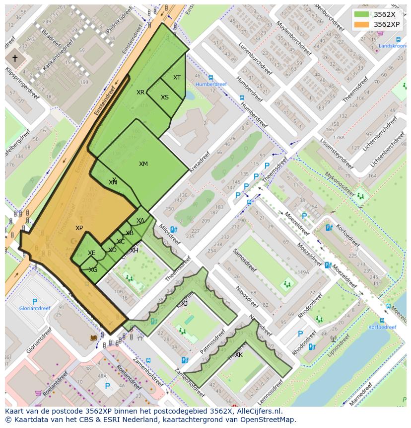 Afbeelding van het postcodegebied 3562 XP op de kaart.