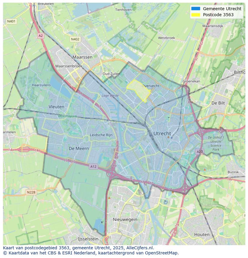 Afbeelding van het postcodegebied 3563 op de kaart.
