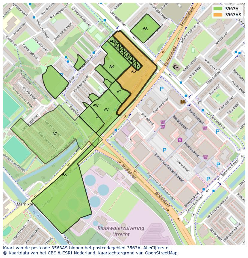 Afbeelding van het postcodegebied 3563 AS op de kaart.