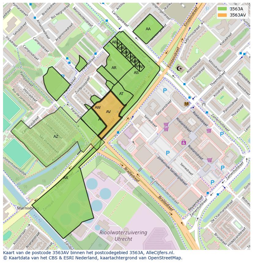 Afbeelding van het postcodegebied 3563 AV op de kaart.