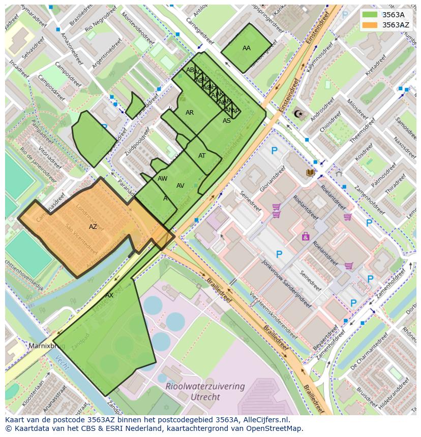 Afbeelding van het postcodegebied 3563 AZ op de kaart.