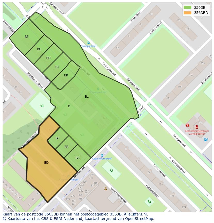 Afbeelding van het postcodegebied 3563 BD op de kaart.