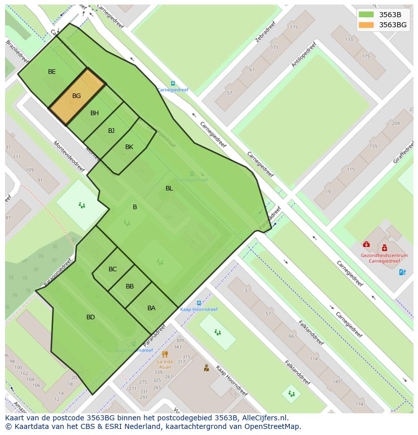 Afbeelding van het postcodegebied 3563 BG op de kaart.