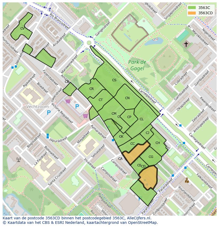 Afbeelding van het postcodegebied 3563 CD op de kaart.
