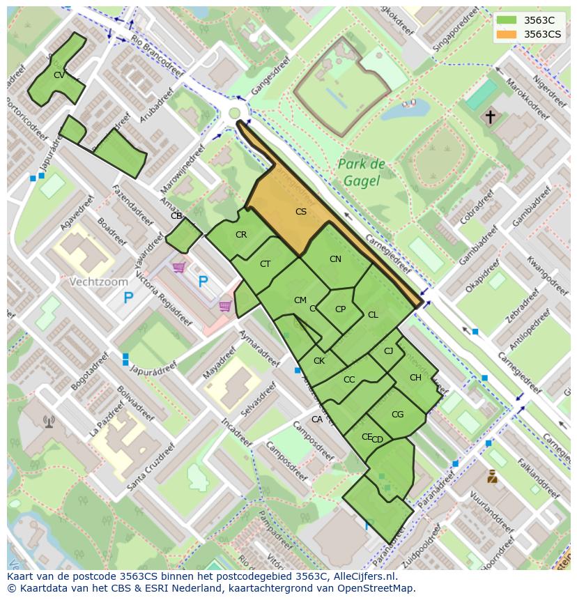 Afbeelding van het postcodegebied 3563 CS op de kaart.