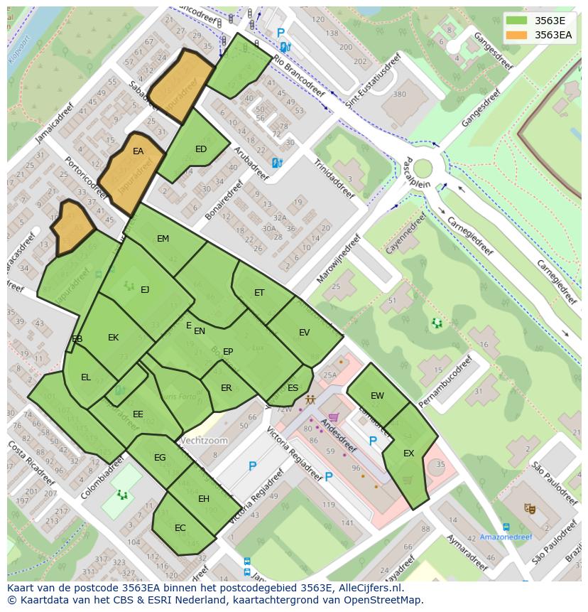 Afbeelding van het postcodegebied 3563 EA op de kaart.