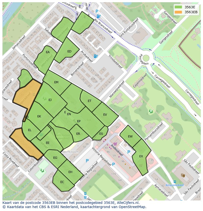 Afbeelding van het postcodegebied 3563 EB op de kaart.