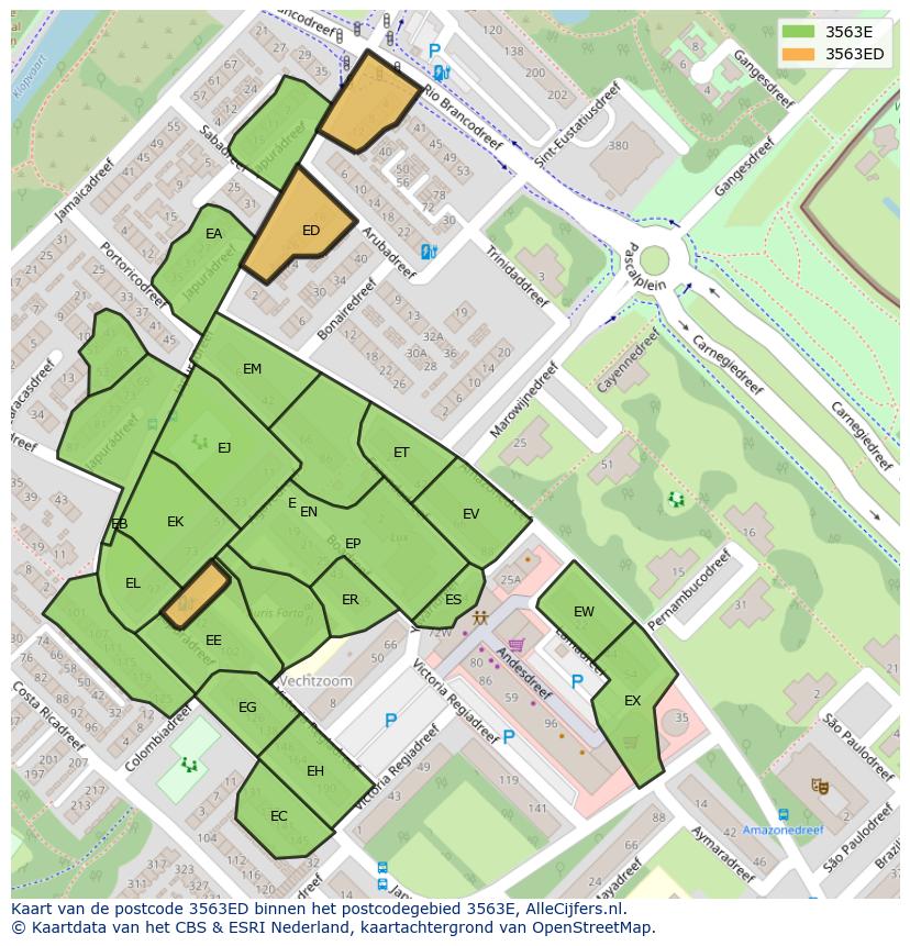 Afbeelding van het postcodegebied 3563 ED op de kaart.