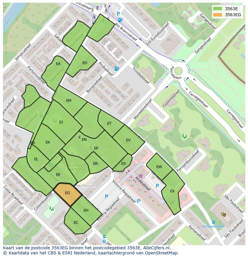 Afbeelding van het postcodegebied 3563 EG op de kaart.