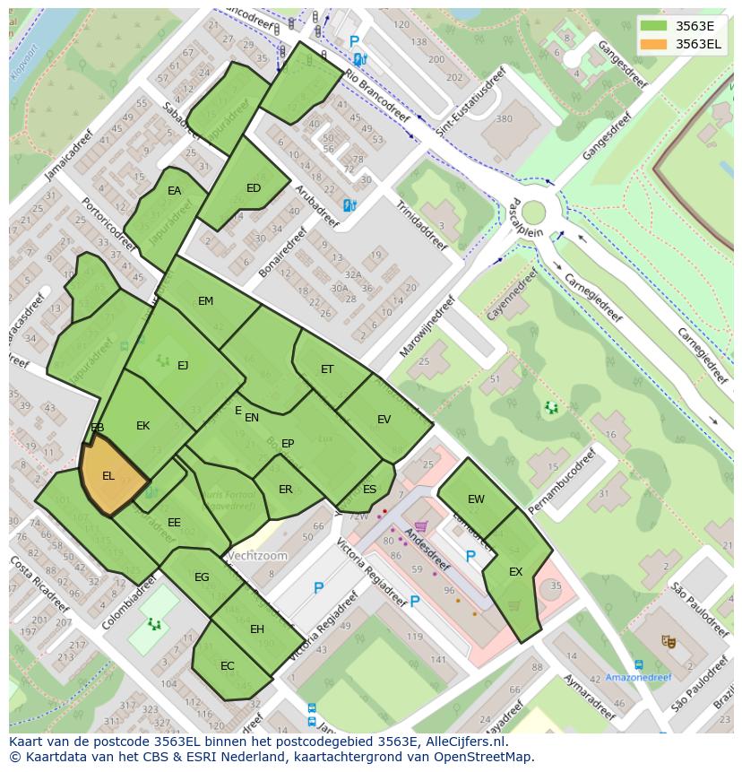 Afbeelding van het postcodegebied 3563 EL op de kaart.