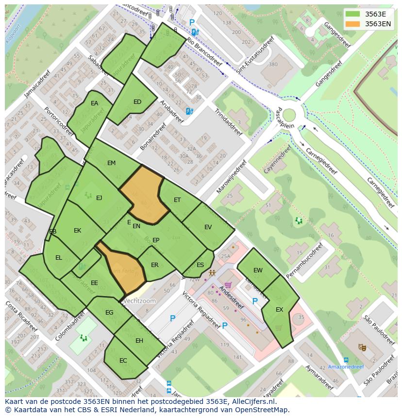 Afbeelding van het postcodegebied 3563 EN op de kaart.