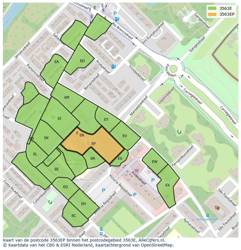 Afbeelding van het postcodegebied 3563 EP op de kaart.