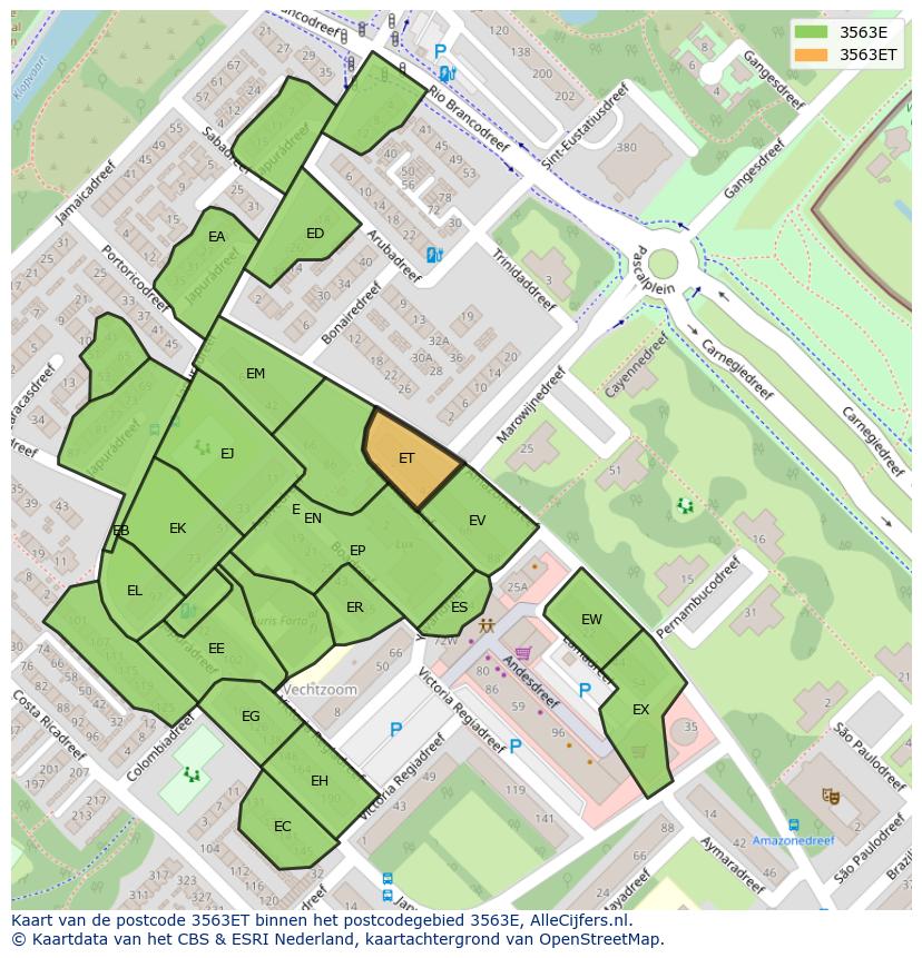 Afbeelding van het postcodegebied 3563 ET op de kaart.