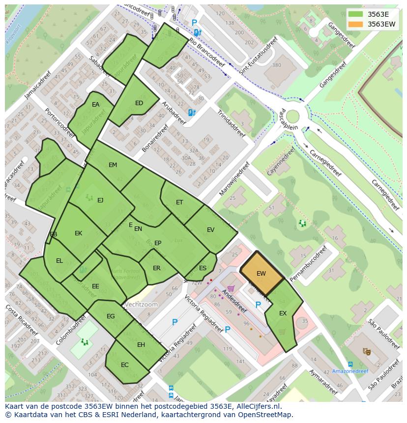 Afbeelding van het postcodegebied 3563 EW op de kaart.