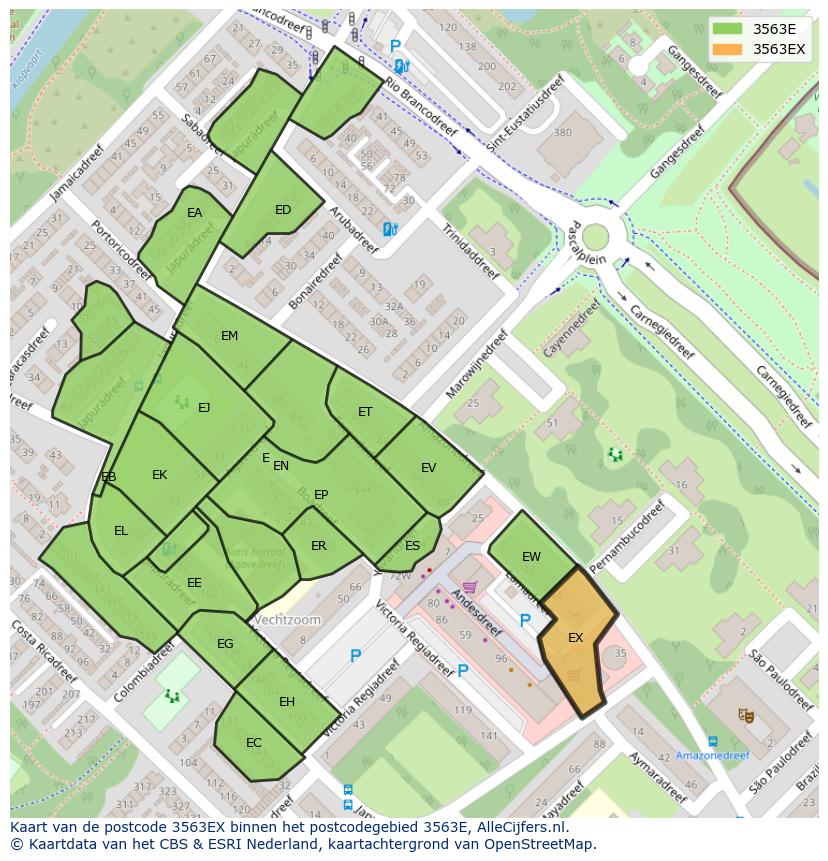 Afbeelding van het postcodegebied 3563 EX op de kaart.